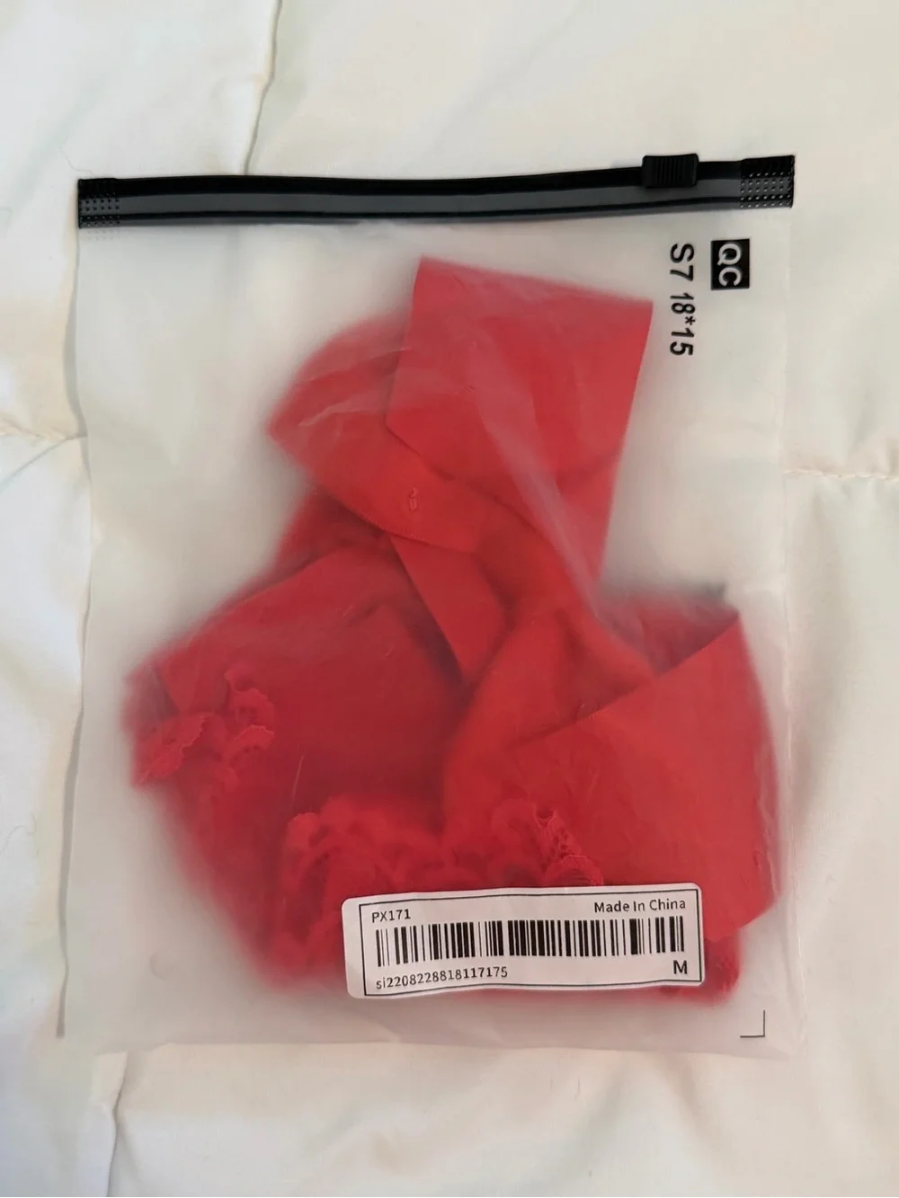 New SHEIN Red Lace Thong with Satin Back Bow- Medium